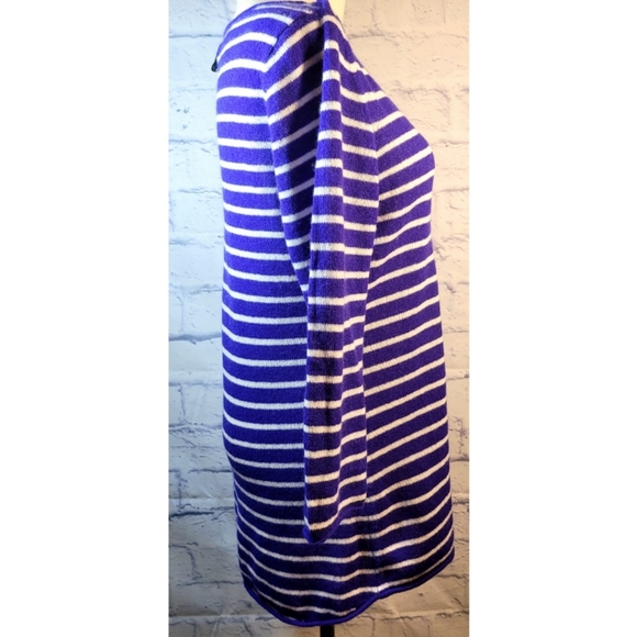 Claudia Nichole Cashmere Sweater Top Blue White Stripe Buttons Detail Size M NWT - Picture 2 of 11